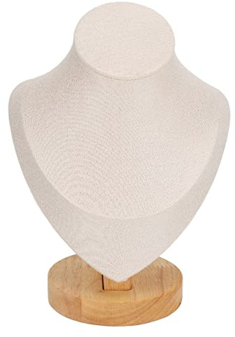 6,9-Zoll-Halsketten-Ausstellungsständer, Flanell-Schmuckstaffelei, Halsketten-Ketten-Ausstellungs-Büste-Ständer Turm-Rack Mannequin-Schmuck-Büste-Ausstellungshalter für Shop-Event-Show(Beige)