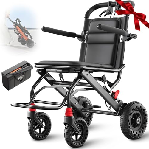 VOCIC U41 Rollstuhl Faltbar Leicht,8,6KG Aluminium Ultraleichter Reiserollstuhl (Obsidianschwarz)