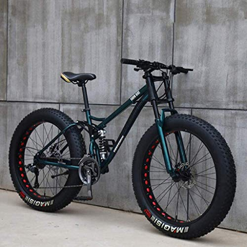 Mountainbike, 26 Zoll (66 cm), MJH-01, Erwachsene, Fat-Tyre-Mountain-Trail-Bike, 24-Gang-Fahrrad, Rahmen aus Karbonstahl, doppelte Vollfederung, doppelte Scheibenbremse, Orange/Cyan
