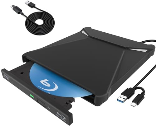 Custom Catch Externes Blu-Ray-Laufwerk, USB 3.0 Typ-C, Plug & Play, kompatibel mit Windows 8/10, MacOS, Linux