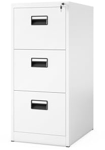 Jan Nowak Hängeregisterschrank V003 Hängeregistraturschrank Hängemappenschrank Aktenschrank mit 3 Schubladen Stahlblech Pulverbeschichtung 102 cm x 46 cm x 62 cm (H x B x T) (Weiß)