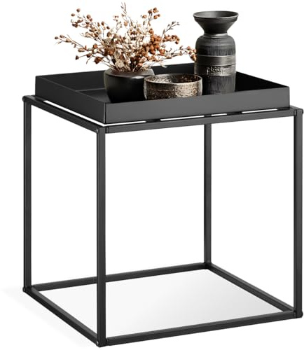 tectake® Metall Beistelltisch, Couchtisch, Nachttisch, Beistelltisch Couch quadratisch, stapelbar, Blumenständer, Zimmer Deko, Pflanzenständer, Deko Wohnzimmer Möbel, 40 x 40 x 44 cm - schwarz