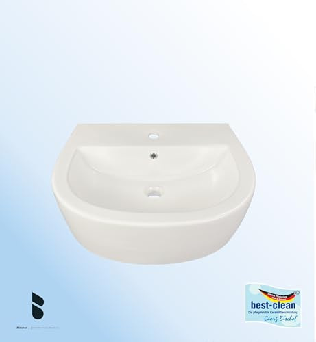 Waschbecken mit BEST CLEAN Oberflächenbeschichtung, 60 cm breit, weiß mit Hahnloch, Waschtisch aus Keramik