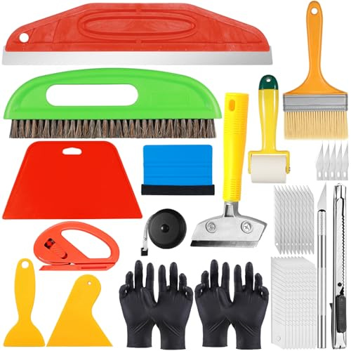 Nadisean 17 Stk Tapezierwerkzeug Set, Tapezierset für Tapeten Fensterfolie | Tapeten Glättungswerkzeug Set mit Tapezierbürste, Rakel Tapezieren, Nahtroller, Schneidwerkzeug, Tapezierwerkzeug für Vinyl