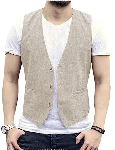 AeoTeokey Herren Sommer Leinenweste Anzug Weste Casual Weste Regular Fit
