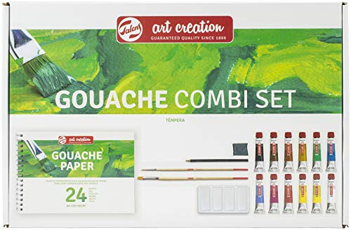 Talens Art Creation Einsteiger-Set Gouache-Malerei mit 12 Farben (12-ml-Tuben), Pinsel, Palette, Papier, Bleistift & Radiergummi