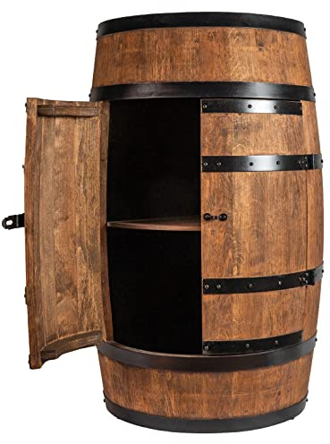 CREATIVE COOPER Weinfass Stehtisch mit Tür - Alkoholschrank Flaschenregal Holz Regale - Holzfass - Fassmöbel - Wine Rack - Wineregal - Weinbar - Fass bar mit Tür - Fassbar minibar 80Cm High (Wenge)