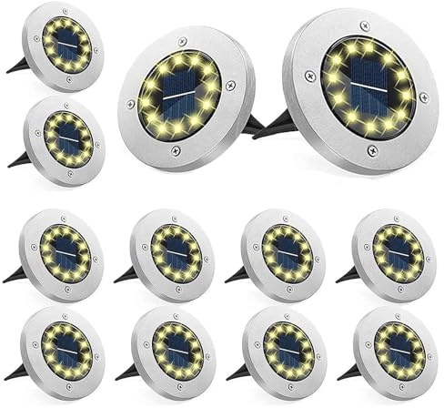 Bzavor 12 Stück Solar Bodenleuchten Aussen, 12 LEDs Solarlampen für Außen Garten Wetterfest,3000K Warmweiß Led Solar Gartenleuchten, Solarlampen für Rasen Auffahrt Gehweg Patio Garden