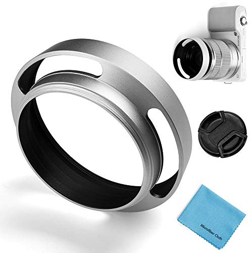 46mm Hohl Gegenlichtblende,Fotover Universal Metall Sonnenblende Streulichtblende mit Objektivdeckel für Canon Nikon Sony Pentax Olympus Fuji Kamera + Mikrofaser Putztuch
