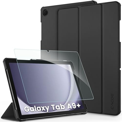 CACOE Hülle für Samsung Galaxy Tab A9+ Plus 11 Zoll 2023 mit Schutzfolie | Ultra Dünn mit Standfunktion Slim PU Leder Smart Schutzhülle, Schwarz