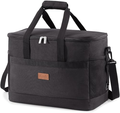 Lifewit 30L 50 Dosen Kühltasche Groß faltbar Kühlkorb Kühlbox Isoliertasche Thermotasche Picknicktasche für Lebensmitteltransport, Schwarz