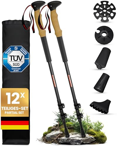 ALPENWERT Wanderstöcke [Carbon & Aluminium] Walking Stöcke für Damen und Herren - Teleskop Trekkingstöcke mit Korkgriff zum Wandern, Nordic Walking und Skitouren (Carbon)