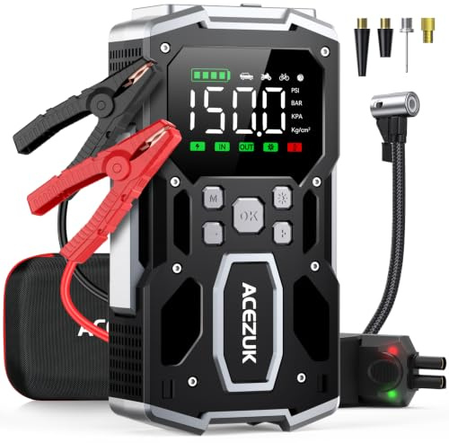 ACEZUK 9000A Starthilfe Powerbank 26800mAh, Autobatterie Booster 12V mit 160 PSI Luftkompressor, Auto Starthilfe für PKW, SUV & Motorrad, Jump Starter für Benzin- und Dieselfahrzeuge