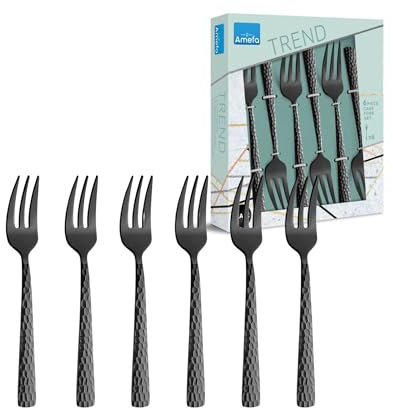 Amefa Felicity PVD Kuchengabel Set 6-teilig | Schwarz | PVD Dessertgabel Set für 6 Personen | Dessertgabeln | Dessertbesteck