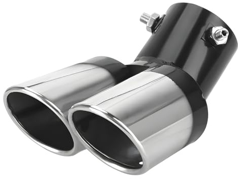 CGEAMDY Auspuff Endrohr, Auspuffblende Auspuff, Universell Schalldampf Endrohr, Edelstahl Auto Doppelendrohr, Auspuffendrohr Doppel Auslass Biegen Auto(Schwarz)