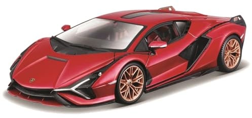 Bburago Lamborghini Sian FKP 37: Modellauto im Maßstab 1:24, Türen und Kofferraum beweglich, 20 cm, rot (18-21099R)