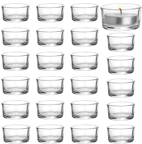 BELLE VOUS Teelichthalter Glas (24 Stück) - Kerzengläser Teelichtgläser Kerzenglas - 4,5x2,5 cm Teelichtglas - Gläser für Kerzen -Teelichter Glas - Teelicht Gläser