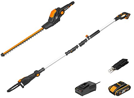 Worx 18 V (20 V MAX) Akku-Teleskop-Heckenschere PowerShare, 2,0 Ah Akku, inklusive Schnellladegerät (Hedge Trimmer + Pole Chain Saw)
