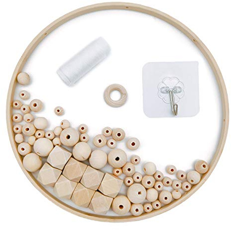 DIY Handgemacht Holzmobile Windspiel Bettglocke Glocke Zimmer,Natürliche Handwerk Holz Ringe Beads Baby Mobile Kit für Kinderzimmer Dekor