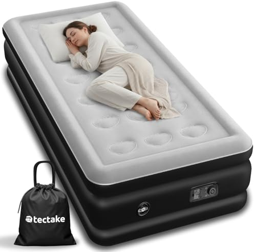 tectake® aufblasbare Matratze, Schlafmatratze, Bett mit Elektropumpe, Luftmatratze selbstaufblasend, Luftbett, Reisebett für Camping, als Gästebett, mit Transporttasche - 200 x 101 x 44 cm