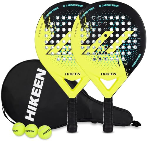 Padelschläger Erwachsene Padel Racket aus Carbon Glasfaser mit Tennisbällen für Teenager Anfänger Fortgeschrittene (2 Stücke)