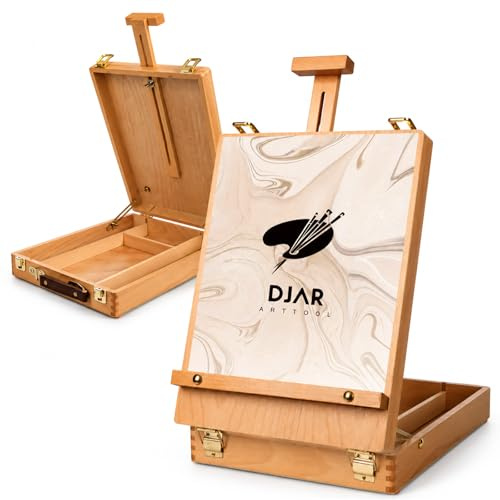 DJAR Tischstaffelei Malkoffer aus Buchenholz, Tragbare Atelierstaffelei mit Schublade, Verstellbare Skizzenbox für Leinwände bis 53 cm, für Künstler & Anfänger