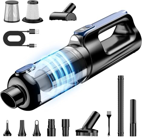 RADCLO Handstaubsauger, 2-in-1 Akku Staubsauger und Luftgebläse, kabellos 18000Pa mit LED Licht, 130W Motor, 7800mAh wiederaufladbarem Akku, USB-C Schnellladung, für Auto, Sofa, Tierhaare
