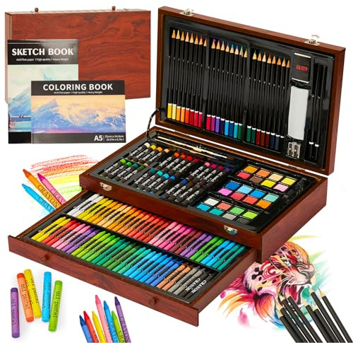KINSPORY Premium Malkoffer Deluxe 146-teilig Malset für Kinder Anfänger Tolles Buntstifte Set, Wasserfarben, Ölpastellfarbe, zeichenstifte, Bleistifte als Zeichenset Geschenk Kinder