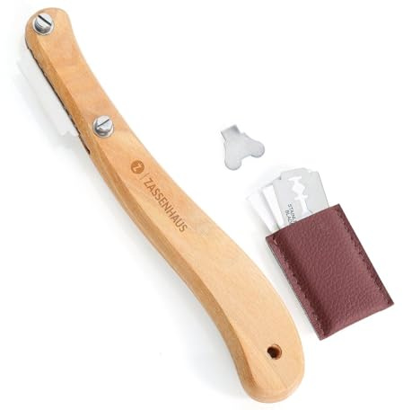 Zassenhaus Bäckermesser Buche, 5 Ersatzklingen, Schnitttiefe 5–10 mm | Teigmesser, Buchenholzgriff, für Brot und Baguette einschneiden, inkl. Aufbewahrungstasche, Klingenwechsel-Werkzeug