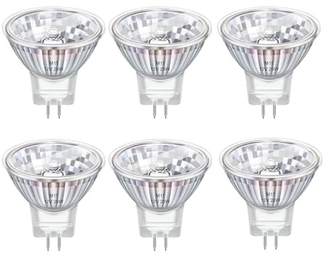 Blakapoo 6 Stück MR11 GU4 Reflektor Leuchtmittel 20W 12V, GU4 Leuchtmittel Dimmbar, Warmweiß 2800K, mit Glasabdeckung 35mm Durchmesser, Halogen Spot 2 Pin für Schrankleuchten, Einbauleuchten