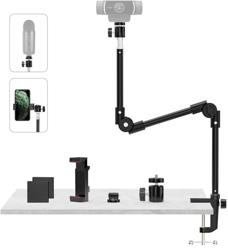 KDD Kamera Halterung Tisch Magic Arm, 55,1cm Webcam Halterung 360° Tischstativ mit Handyhalter für Projektor Ringlicht Logitech C922 C930e C920 C925e C615 4K GoPro Hero Blue Yeti(1/4 5/8 Gewinde)