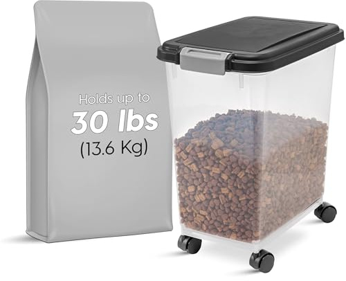 Iris Ohyama Hundefutter Aufbewahrung mit Rollen, 30L/11kg, Schwarz, Luftdichte Futterbox, Trockenfutter, Futterbehälter, Für Hunde, Katzen, Tierfutterbehälter, BPA-frei, Futtertonne, MP-8