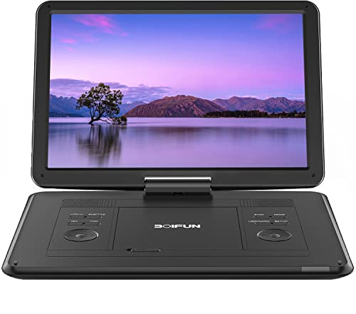 17,5’’ Tragbarer DVD Player mit 15,6’’ HD Display, 6 Stunden Wiederaufladbare Batterie, Unterstützung für USB/SD-Karte/AV-Übertragung, Sync TV/Projektor Bildschirm, Schwarz