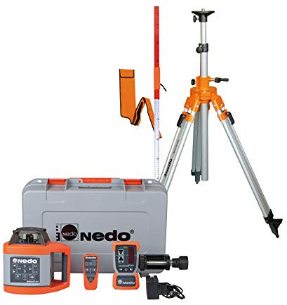 Nedo SIRIUS 1 HV horizontal und vertikal selbstnivellierender Rotationslaser mit Nedo Kurbelstativ und Flexilatten-Set - Baulaser Nivellierlaser mit ACCEPTOR 2 Digital u. Klammer, Laserklasse 2