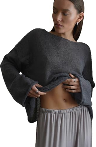Nutria Strickpullover Damen Rundhals Langarm Oversize Hakelnadel Cover Up Mesh Hollow Out Häkelpullover Oberteil Lechit lässig Streetwear Schulterfrei Lässig & Vielseitig D11