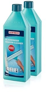 Leifheit Glasreiniger 1000 ml für streifenfreien Glanz, Glasreiniger Konzentrat mit Kindersicherung, Fensterreiniger Konzentrat mit Glanz-Alkohol 2er Set