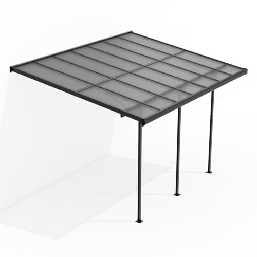 Juskys® Terrassenüberdachung Borneo 4x3 m — Sonnenschutz aus Aluminium mit transparenten Doppelstegplatten — Terrassendach zur Wandmontage in Anthrazit