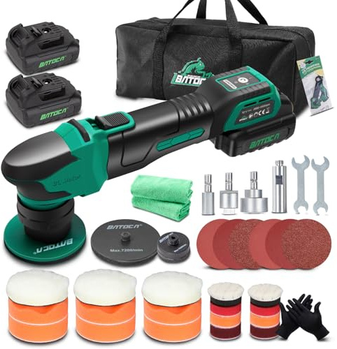 BATOCA S4 Profi Akku Poliermaschine,Rotierende&Orbitale,25mm/75mm Rückenplatte,Bürstenloser Motor,Mini Polier Kit,12V Akku Poliergerät mit 2 2.5Ah Batterien,2000-5500RPM,Scheinwerfer Aufbereitung Set