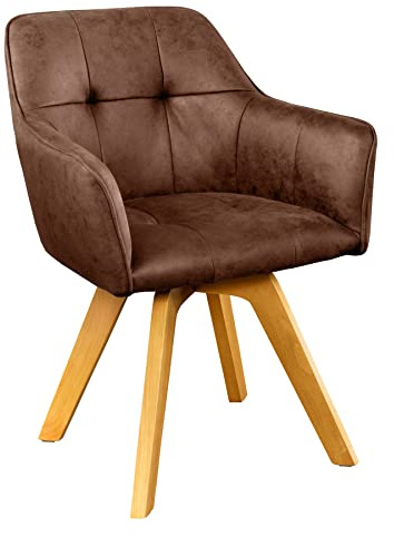 Stuhl LOFT - 60cm - braun - Microfaser Holz-Beine drehbar Armlehne | Auto-Return-Funktion, Ziersteppung, hoher Komfort, bequeme Polsterung, pflegeleicht, stabil, Massivholz