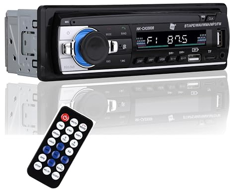 NK Auto Autoradio - 1 DIN - 4x40W - Bluetooth 4.0 , AUX Funktion, MP3 Player und x2 USB, FM Stereo Sound, Freisprecheinrichtung, Fernbedienung, LCD Display, iOS & Android (eMark)