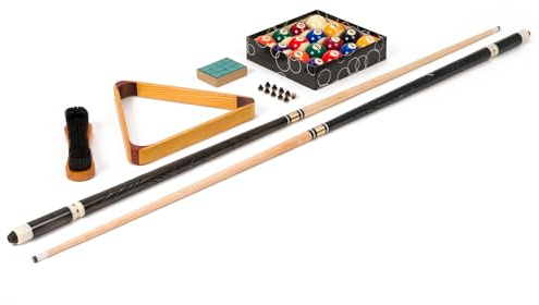 Stradivari Billard Equipment Set | Queue Set mit Kugeln, Dreieck, Kreide, Bürste und 10 Ersatzleder | Hochwertige Ausführung | Schwarz | Vielseitiges Zubehör