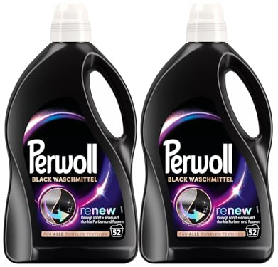 Perwoll Renew Schwarz (2x52 Waschladungen), Waschmittel für alle dunklen Farben, Feinwaschmittel stärkt die Fasern und verbessert die Farbintensität
