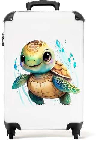 NoBoringSuitcases.com® Kinderkoffer Kinder Reisekoffer Koffer fürs Handgepäck Trolli Geschenke - Schildkröte - Wasserfarben - Tiere - Kindergepäck Trolley, 55x40x20
