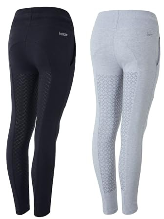NETPROSHOP Kinder Reitleggings Vollbesatz mit Silikon-Grip mit Pferdemotiv aus Bio Baumwolle, Kindergroesse:150, Farbe:Dunkelblau