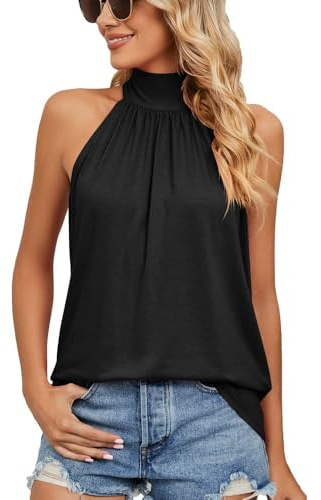 Damen Neckholder Tank Tops Ärmellose Elegant Sommer Top Basic Slim Fit Shirts Casual Lose T-Shirt Oberteile Einfarbig Shirt Tops Bluse