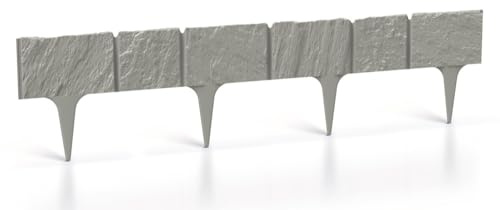 Rasenkante Stein-Optik 15,6m Grau – Gartenpalisade Kunststoff Wetterfest, Beeteinfassung Mähkante flexibel, Beetumrandung Set (20 Module à 78,5cm)