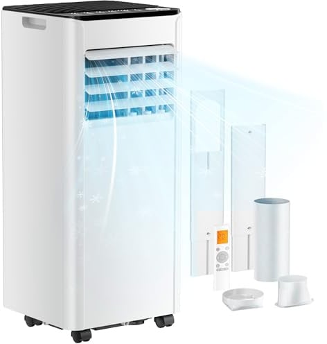 Mobile Klimaanlage 9000 BTU mit Abluftschlauch | 4-in-1 Mobiles Klimagerät | Leiser Betrieb <48 dB | Digitaldisplay + Fernbedienung | Fenster-Installationsset | 24h-Timer | Für Räume bis 25 m²