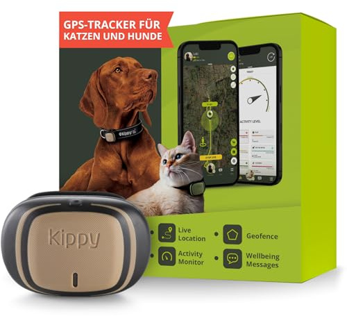Kippy – GPS Tracker Halsband Evo für Hunde und Katzen – Gesundheits- und Aktivitäts-Tracker – Wasserdichtes Ortungsgerät Mit Sofortalarm und LED – Braun