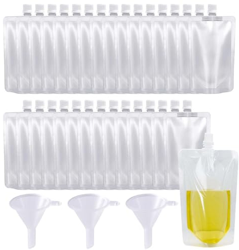 BCZR 30pcs Trinkblase,Trinkbeutel Festival,500 Ml Auslaufsicher Getränkebeutel Mit 3 Trichtern, Transparenter Saft Trinkbeutel Für Wein, Camping, Reisen, Partys