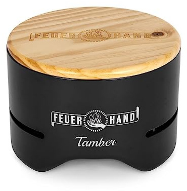 Feuerhand Tischgrill Tamber (tiefschwarz) – Kompakter Holzkohlegrill für den Tisch. Mit Deckel als Untersetzer & emailliertem Rost